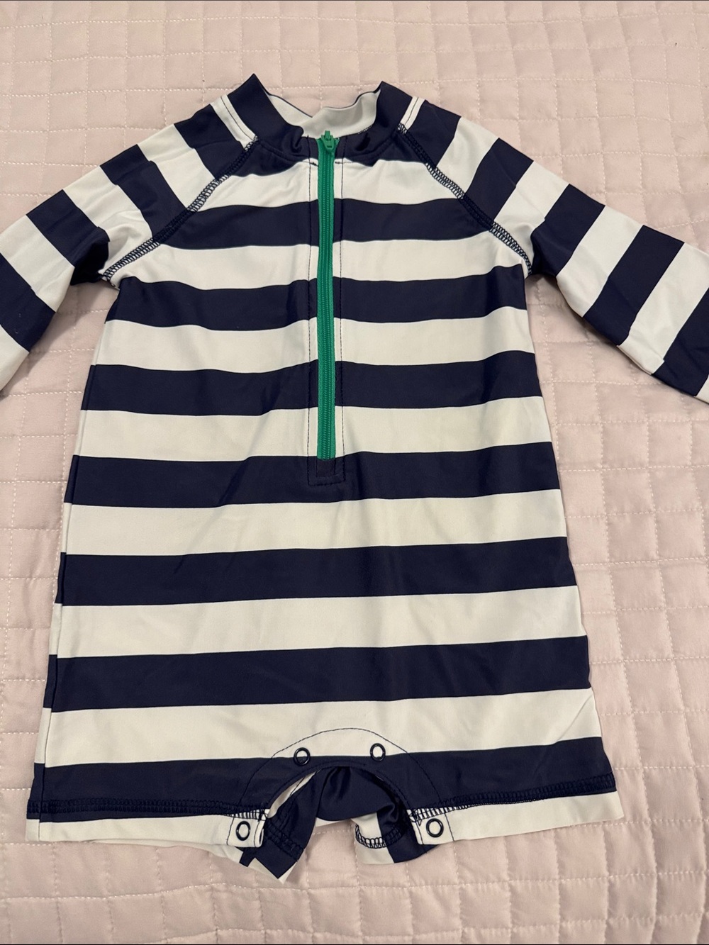 Primary navy stripe swim onesie 6-12 months